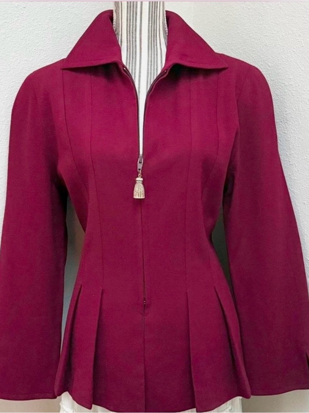 Vintage 90s Christian Dior Burgundy Wool Peplum Jacket - Picture 2 of 6